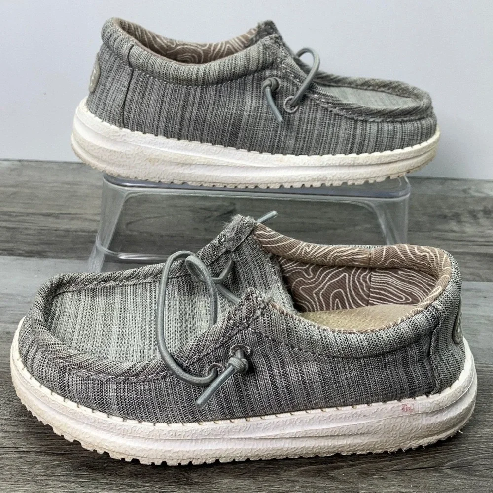 Hey Dude Wally Toddler Blend Linen Stone Gray Slip On Loafers Size K9 40160-270